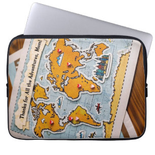 World map heart pins and landmarks laptop sleeve