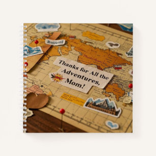World map heart pins and landmarks notebook