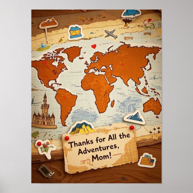 World map heart pins and landmarks poster (Front)