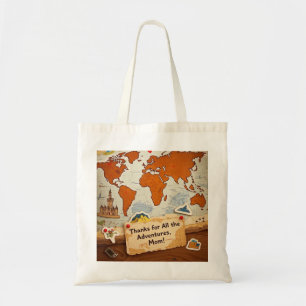 World map heart pins and landmarks tote bag