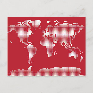 World Map Hearts Postcard