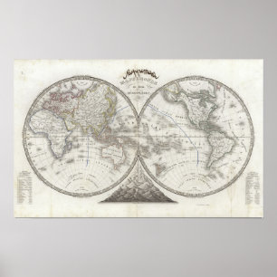 World Map in 2 Hemispheres Poster