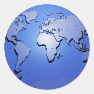 World Map in Blue Classic Round Sticker