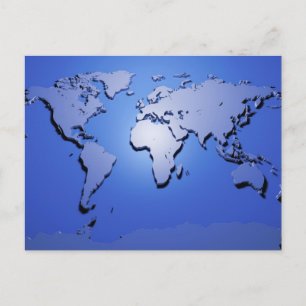 World Map in Blue Postcard
