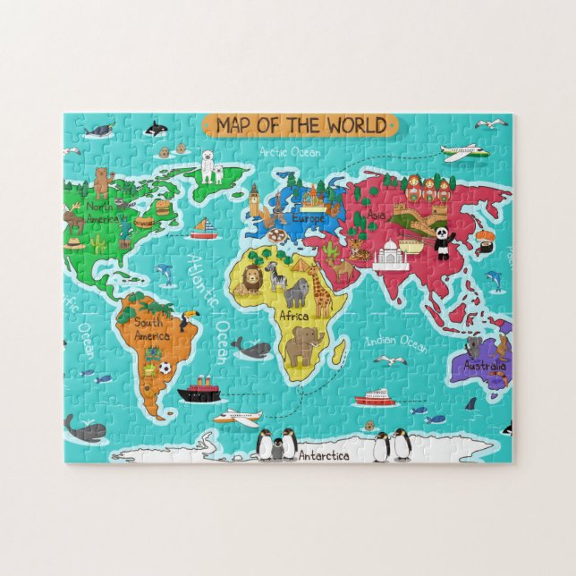 World Map in Cartoon Style Jigsaw Puzzle (Horizontal)