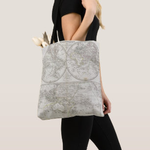 World Map in Two Hemispheres Tote Bag