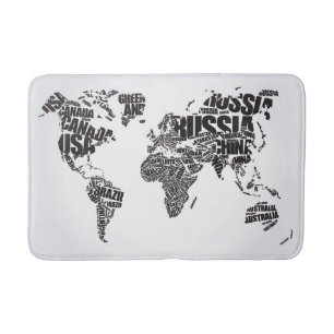 World Map in Typography Bath Mat