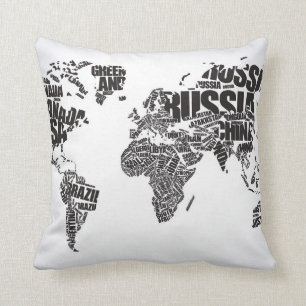 World Map in Typography Cushion