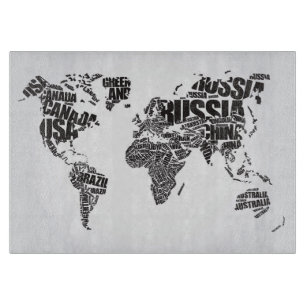 World Map in Typography Cutting Board