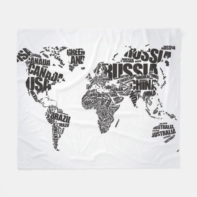 World Map in Typography Fleece Blanket (Front (Horizontal))