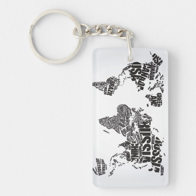 World Map in Typography Key Ring (Front)