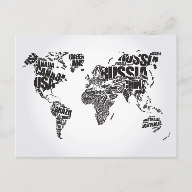 World Map in Typography Postcard (Front)
