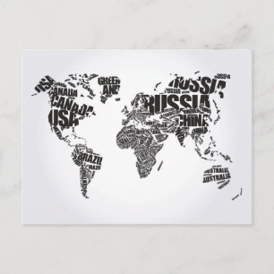 World Map in Typography Postcard