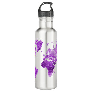World map in watercolor 08 Purple 710 Ml Water Bottle