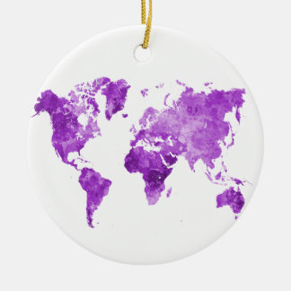 World map in watercolor 08 Purple Ceramic Ornament