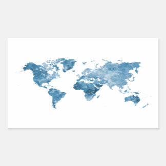 World map in watercolor 09 Blue Rectangular Sticker