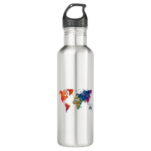 World map in watercolor 710 ml water bottle