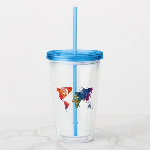 World map in watercolor acrylic tumbler