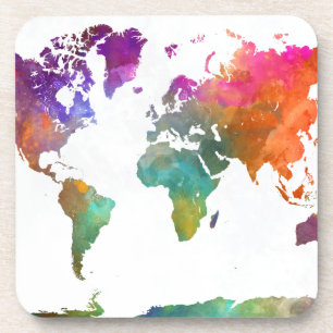 World Map In Watercolor Coaster
