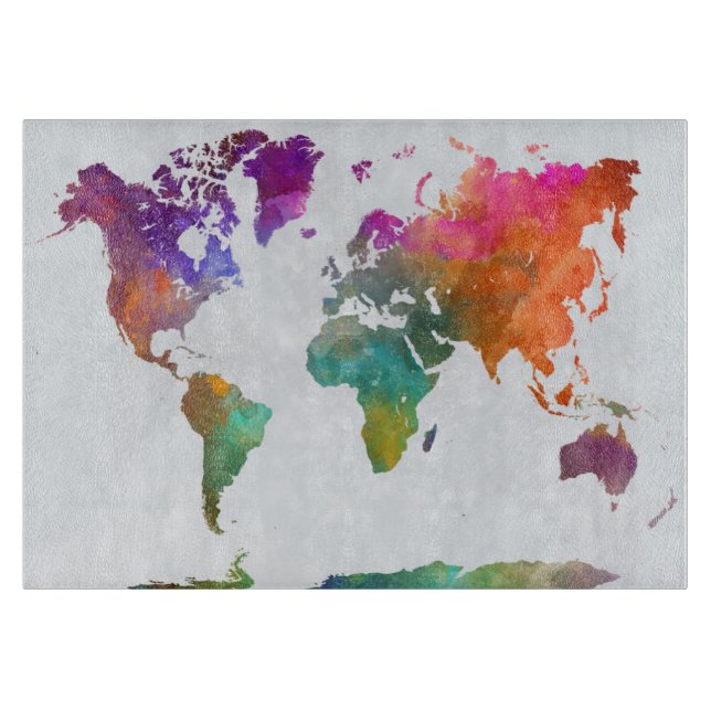 World Map In Watercolor Cutting Board (Front)