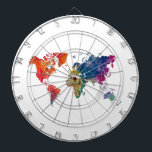 World map in watercolor dartboard<br><div class="desc">Watercolor world map with vibrant colors and a perfect finish</div>