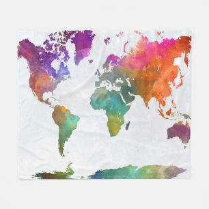 World Map In Watercolor Fleece Blanket