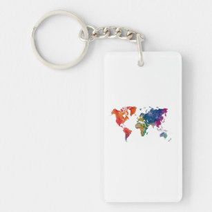 World map in watercolor key ring