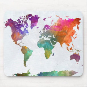 World Map In Watercolor Mouse Pad