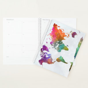 World Map In Watercolor Planner