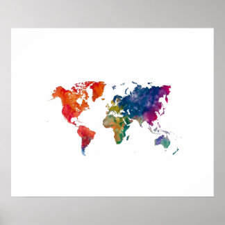 World map in watercolor poster