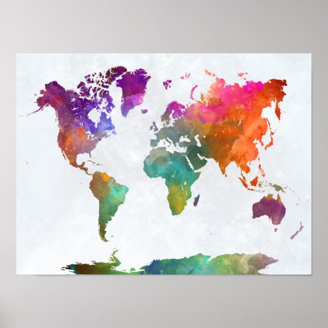 World Map In Watercolor Poster (Front)