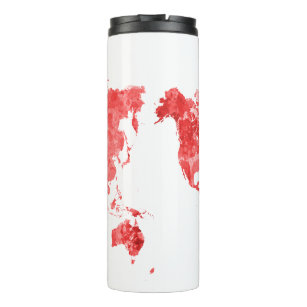 World map in watercolor Red Thermal Tumbler