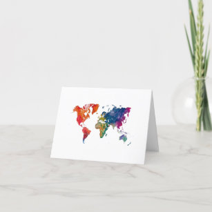 World map in watercolor thank you card