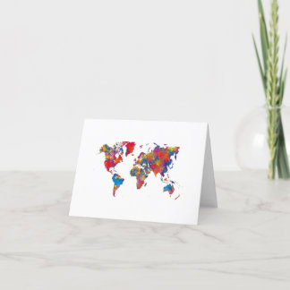 World map in watercolor thank you card
