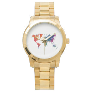 World map in watercolor watch