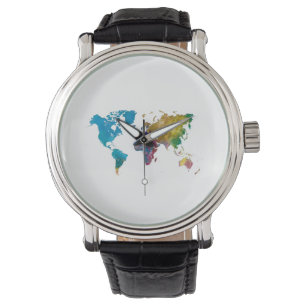 World map in watercolor watch