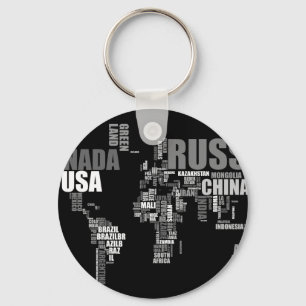 World Map in Words Key Ring