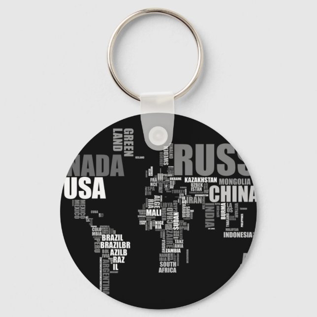 World Map in Words Key Ring (Front)