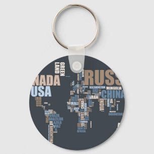 World Map in Words Key Ring