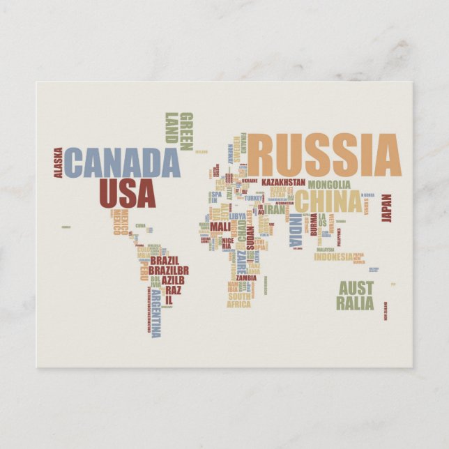 World map in words postcard (Front)