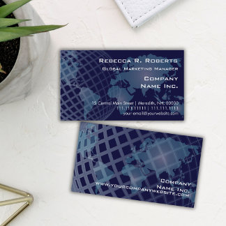 World Map International Telecommunications Blue Business Card