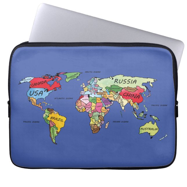 World Map Laptop Sleeve (Front)
