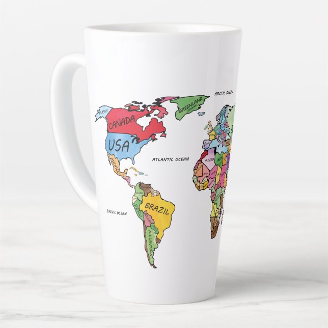 World Map Latte Mug (Left Angle)