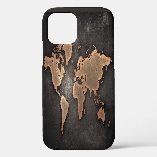 World map leather geographical brown Case-Mate iPhone case (Back)