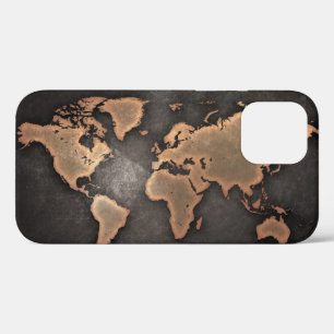 World map leather geographical brown iPhone 12 case
