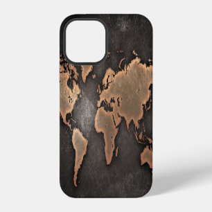 World map leather geographical brown iPhone 12 case