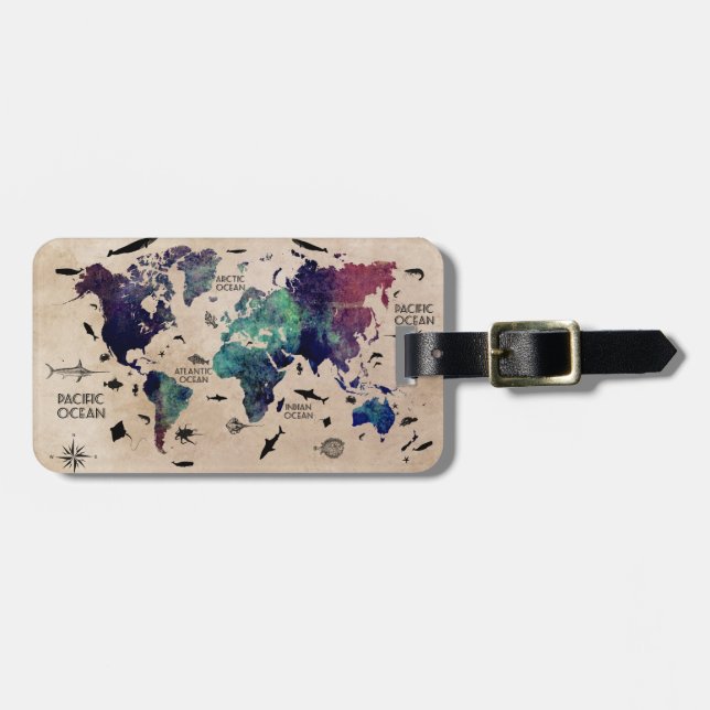 world map luggage tag (Front Horizontal)