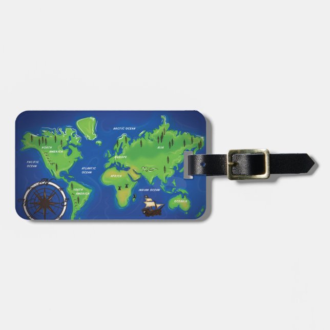 World Map Luggage Tag (Front Horizontal)