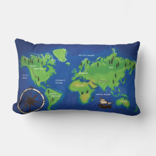 World Map Lumbar Cushion
