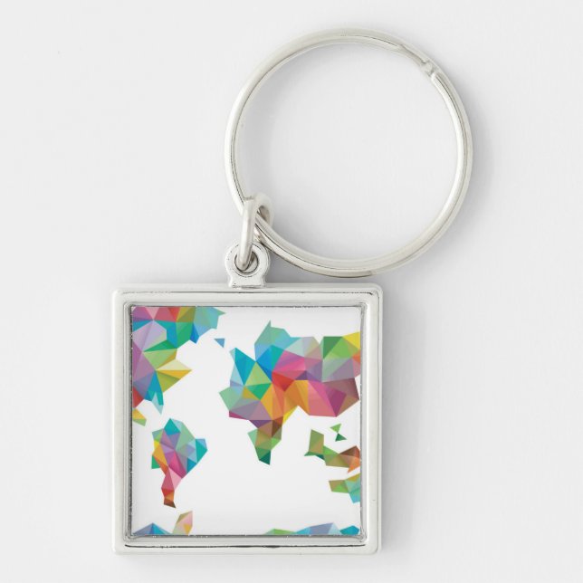 World Map Made of Geometric Shapes Key Ring (Front)